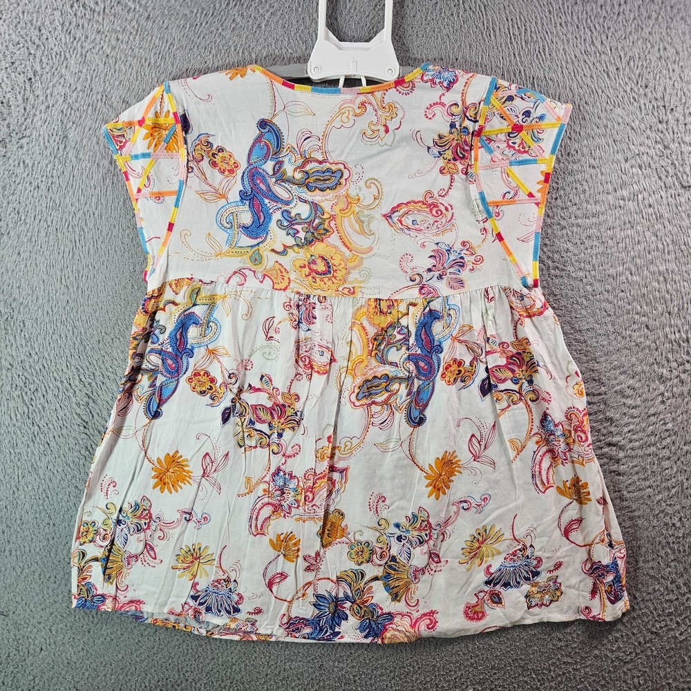 NEW Savanna Jane Top Blouse Women‎ Small Floral Paisley Print Embroidered White - Picture 6 of 9